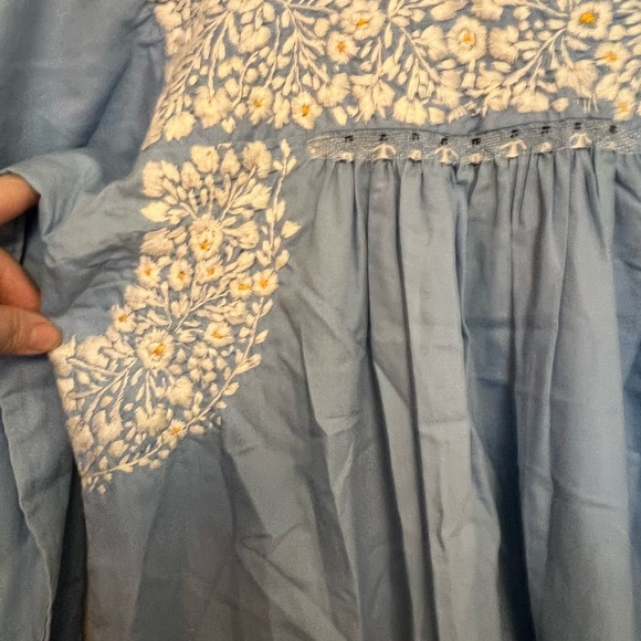 Hand-embroidered handmade long cornflower blue cotton dress - Picture 4 of 10